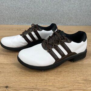 Adidas Mens SSE Comfort Golf Shoes Size 8.5 White Brown Leather Rubber Spike